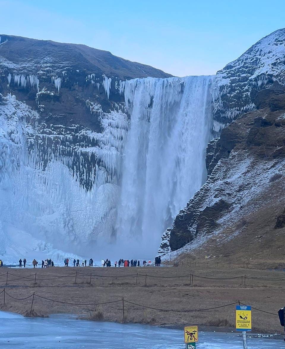 Skógafoss waterfall in winter